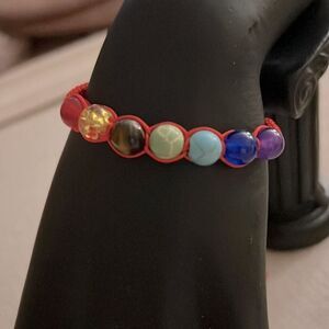 Shakra 7 bead braided bracelet with red nylon cord adj NWOT